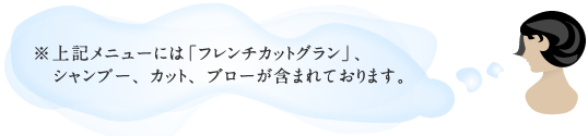 ※上記メニューには「フレンチカットグラン」、シャンプー、カット、ブローが含まれております。